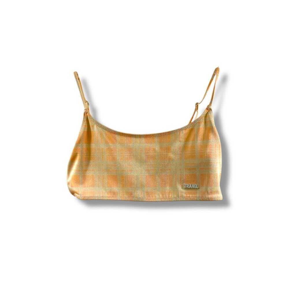 Triangl Caleta Scoop Bikini Top In Plaid Yellow Orange Size L